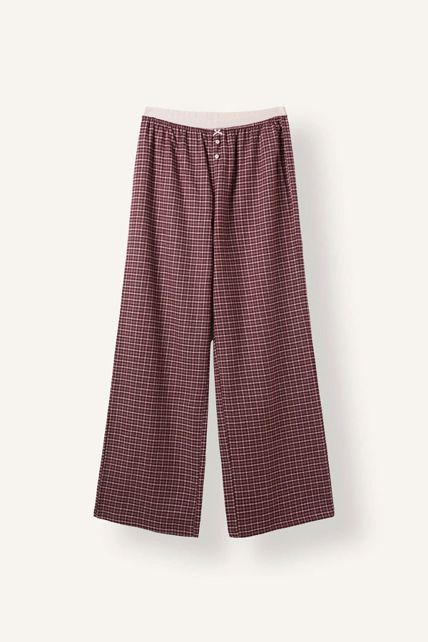 Regular Fit Crew Neck Long Sleeve Top Plaid Patterned Wide Leg Bottom Flannel Pajama Set