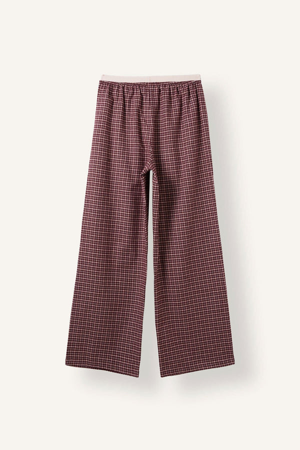 Regular Fit Crew Neck Long Sleeve Top Plaid Patterned Wide Leg Bottom Flannel Pajama Set