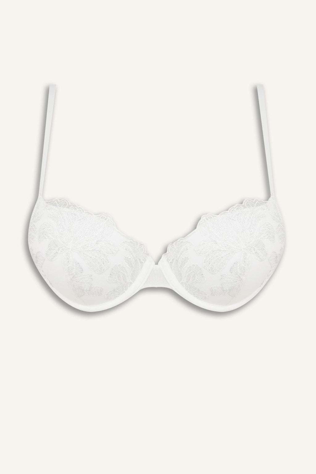 Lace Detailed Embroidery Covered Push Up Underwire Ecru Bra