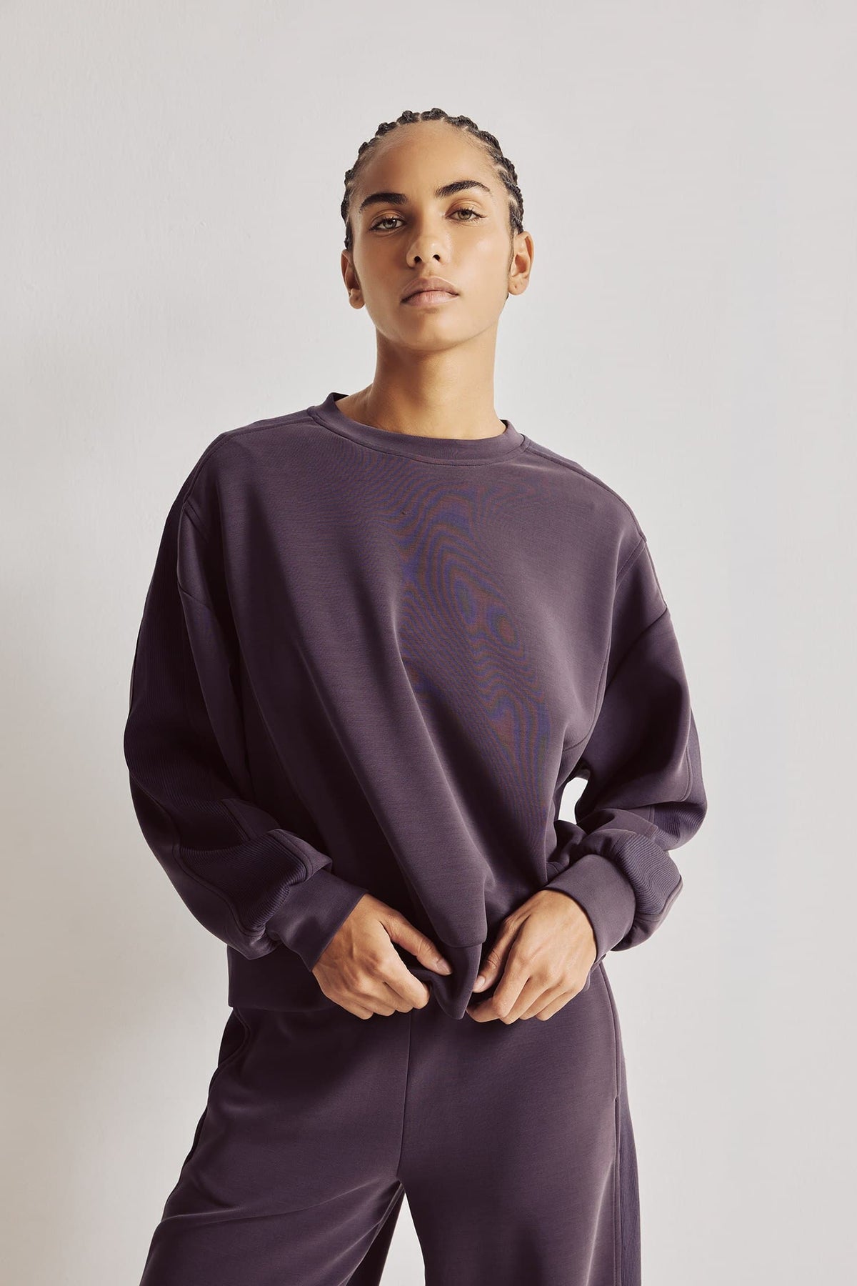 Ultra Soft Oversize Crew Neck Stitching Detailed Modal Sports Basic Sweatshirt