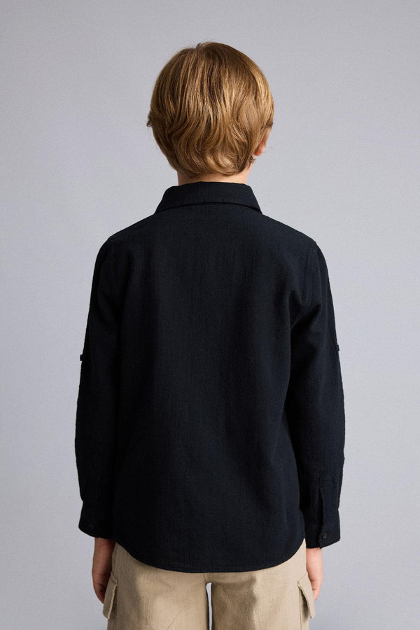 100% Cotton Regular Fit, Linen Look Long Sleeve Beige Shirt For Boys