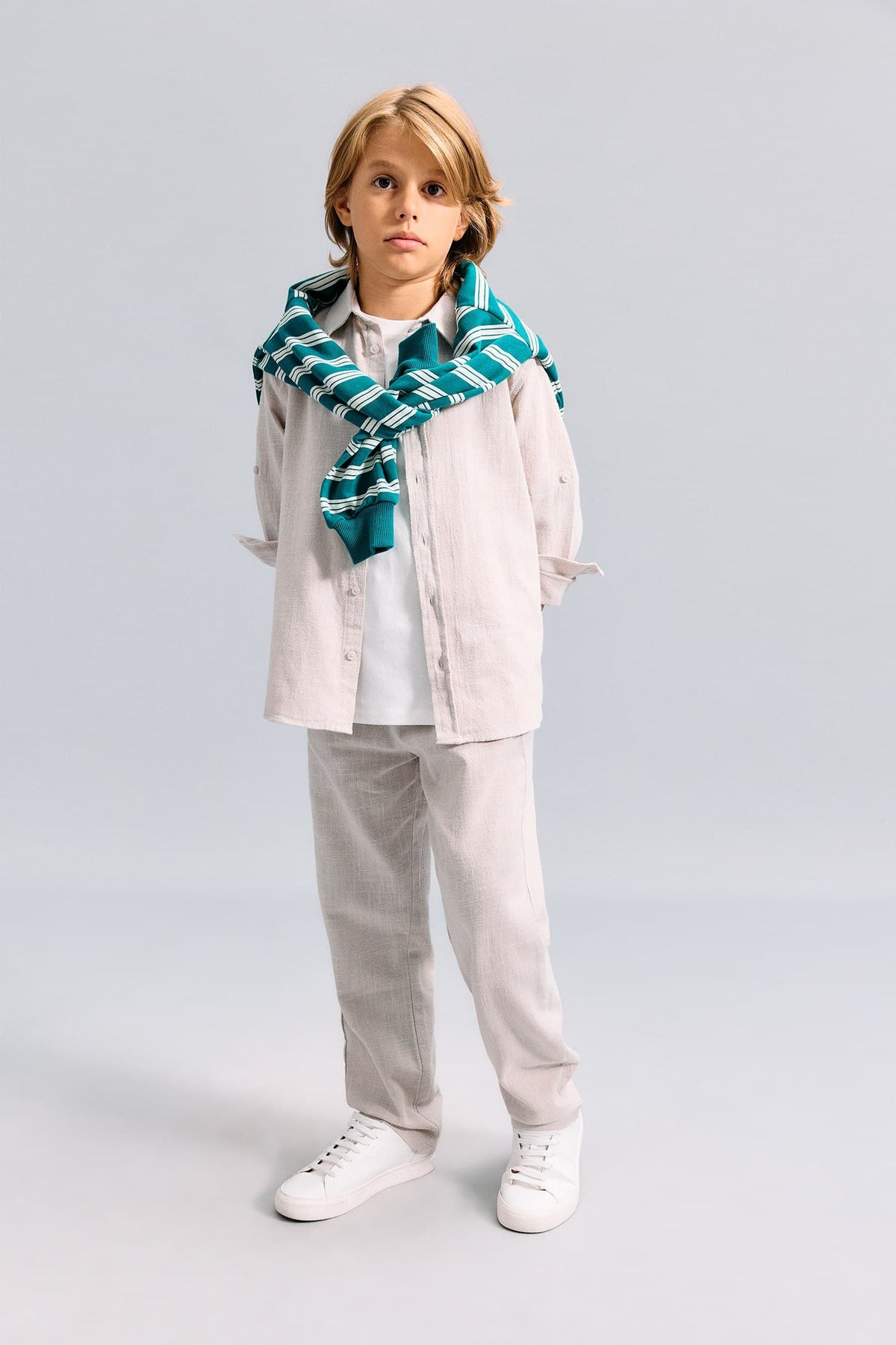 Regular 100% Cotton Fit Straight Leg Beige Pants Boy