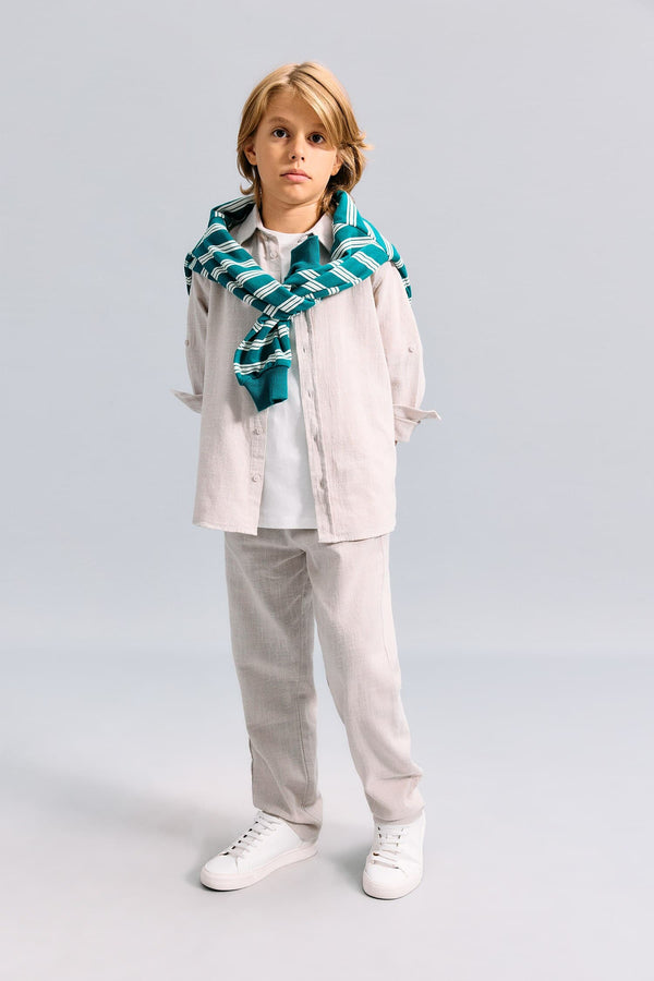 Regular 100% Cotton Fit Straight Leg Beige Pants Boy