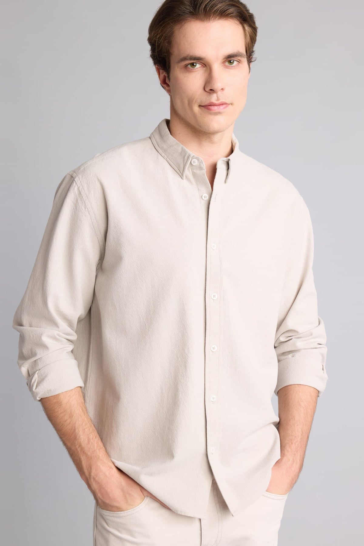 Relax Fit Button-Down Collar Cotton Long Sleeve Shirt