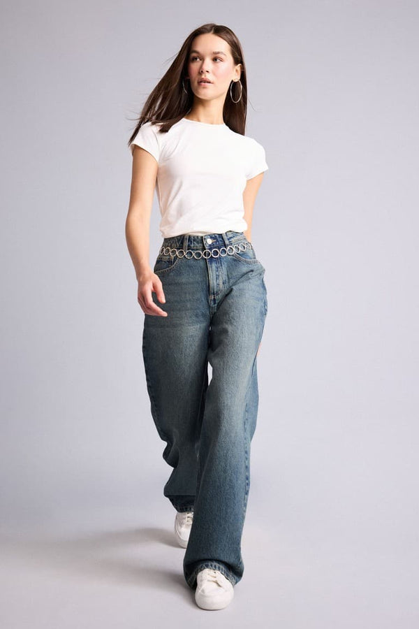 Straıght Fly High Waist Straight Leg Long Jeans
