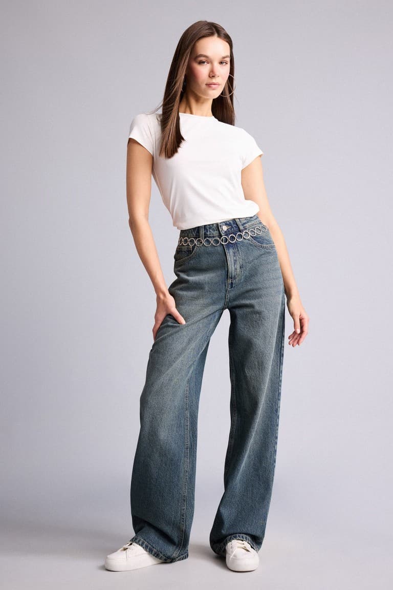 Straıght Fly High Waist Straight Leg Long Jeans