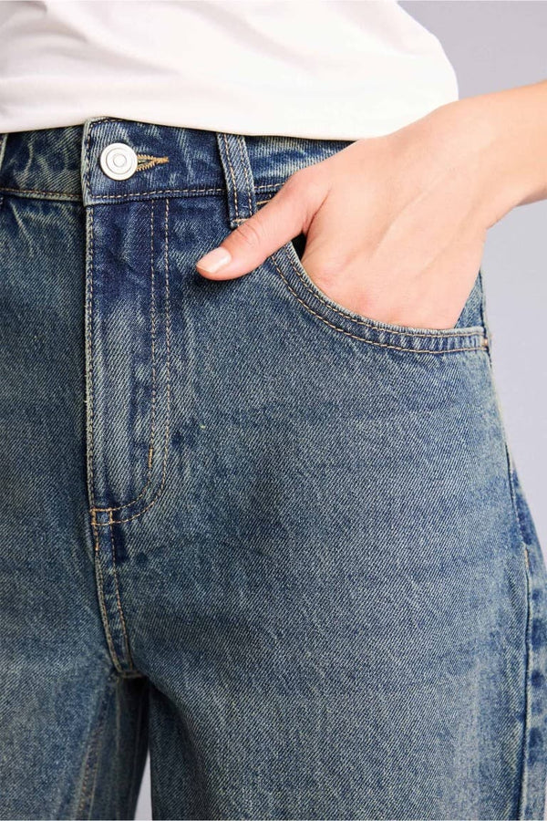 Straıght Fly High Waist Straight Leg Long Jeans
