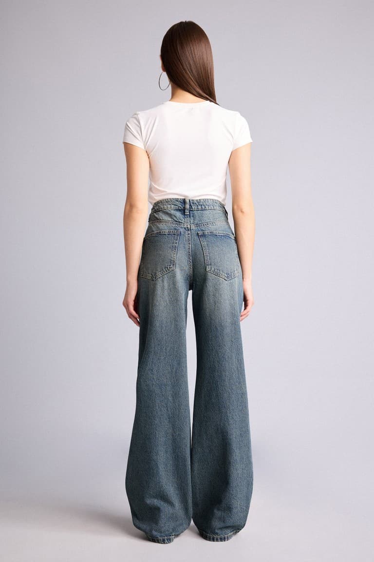Straıght Fly High Waist Straight Leg Long Jeans