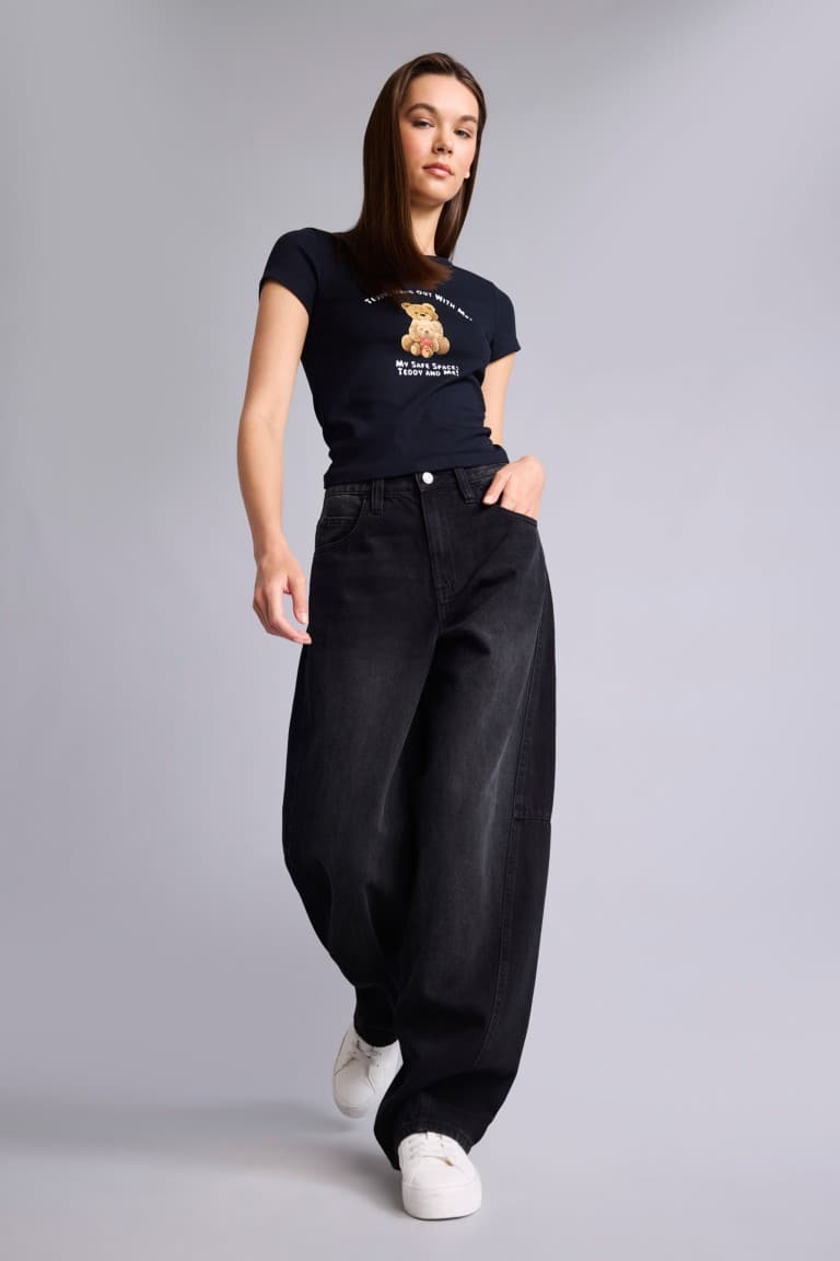 Baggy Fit High Waist Straight Leg Long Jeans