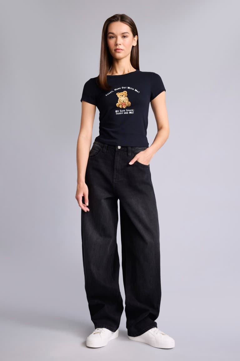 Baggy Fit High Waist Straight Leg Long Jeans