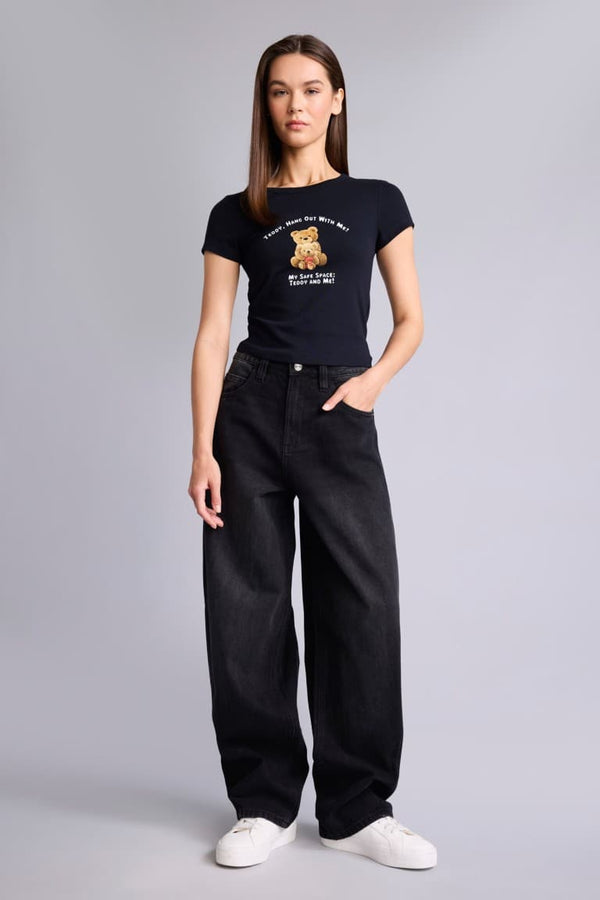 Baggy Fit High Waist Straight Leg Long Jeans