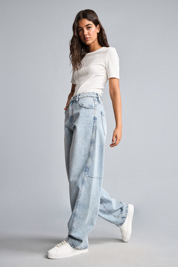 Baggy Fit High Waist Straight Leg Long Jeans