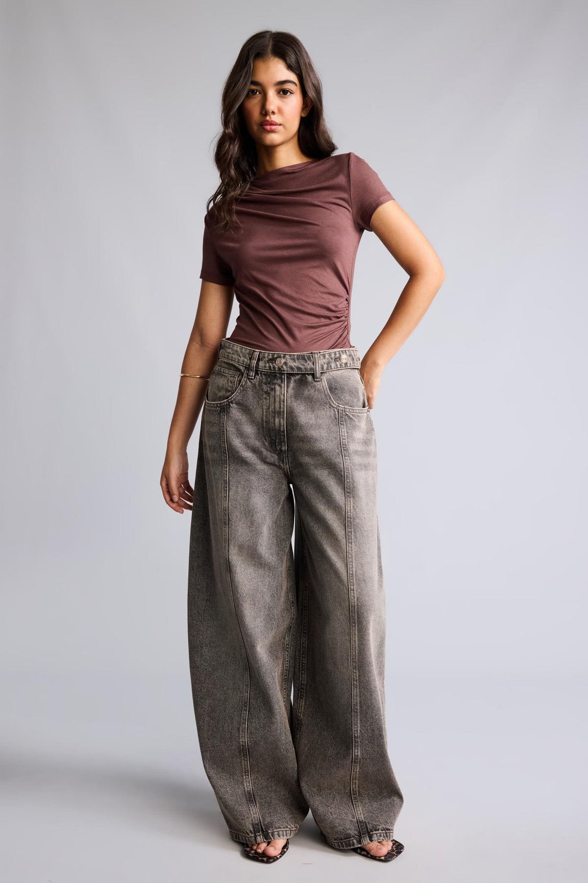 Barrel Fit High Waist Straight Leg Long Jeans