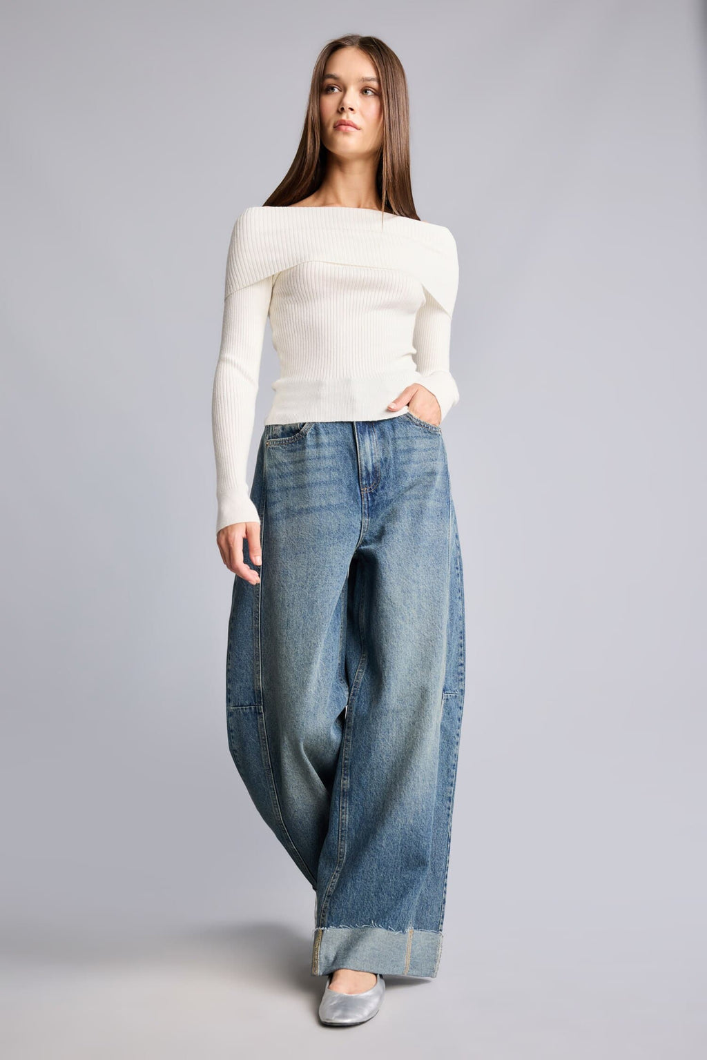 Barrel Fit High Waist Straight Leg Long Jeans