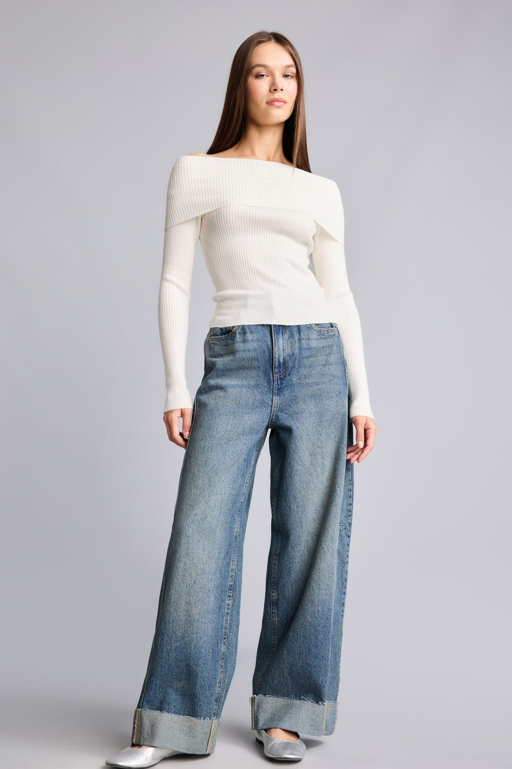 Barrel Fit High Waist Straight Leg Long Jeans