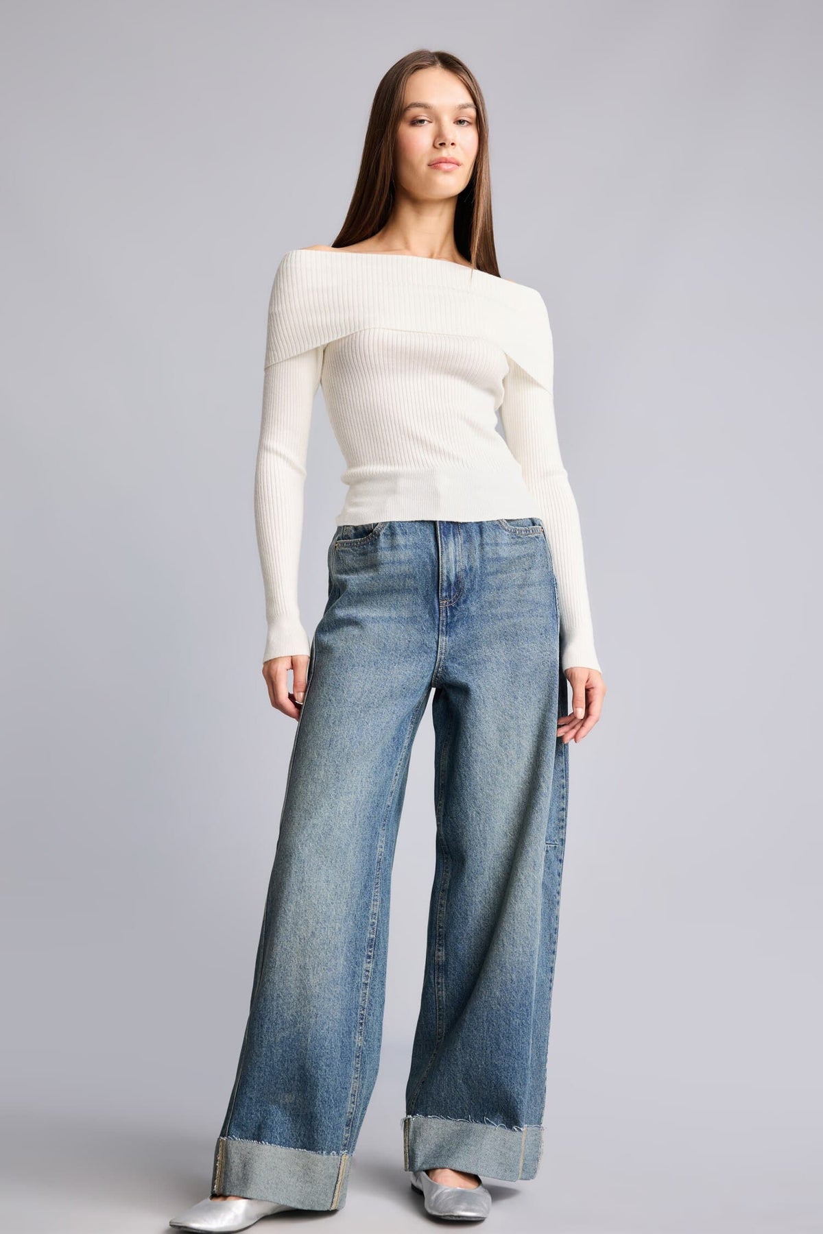 Barrel Fit High Waist Straight Leg Long Jeans