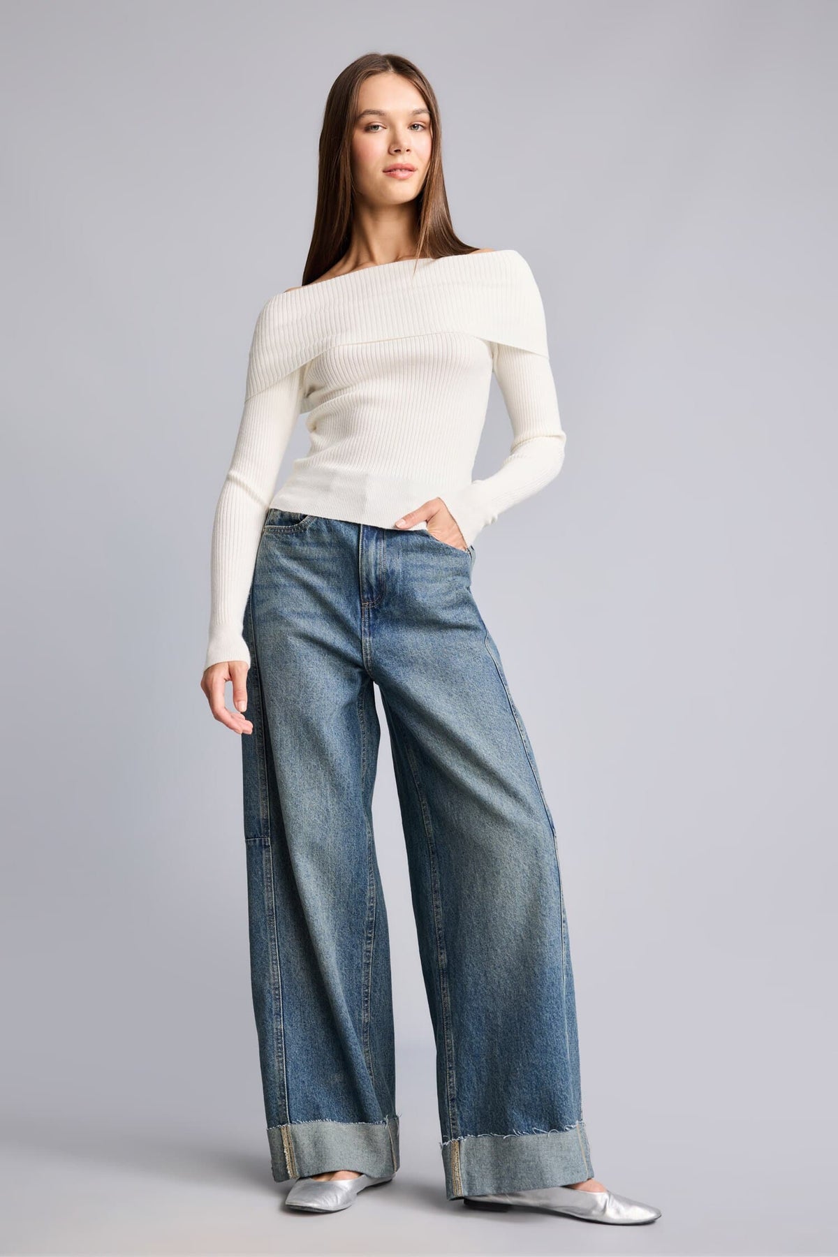Barrel Fit High Waist Straight Leg Long Jeans