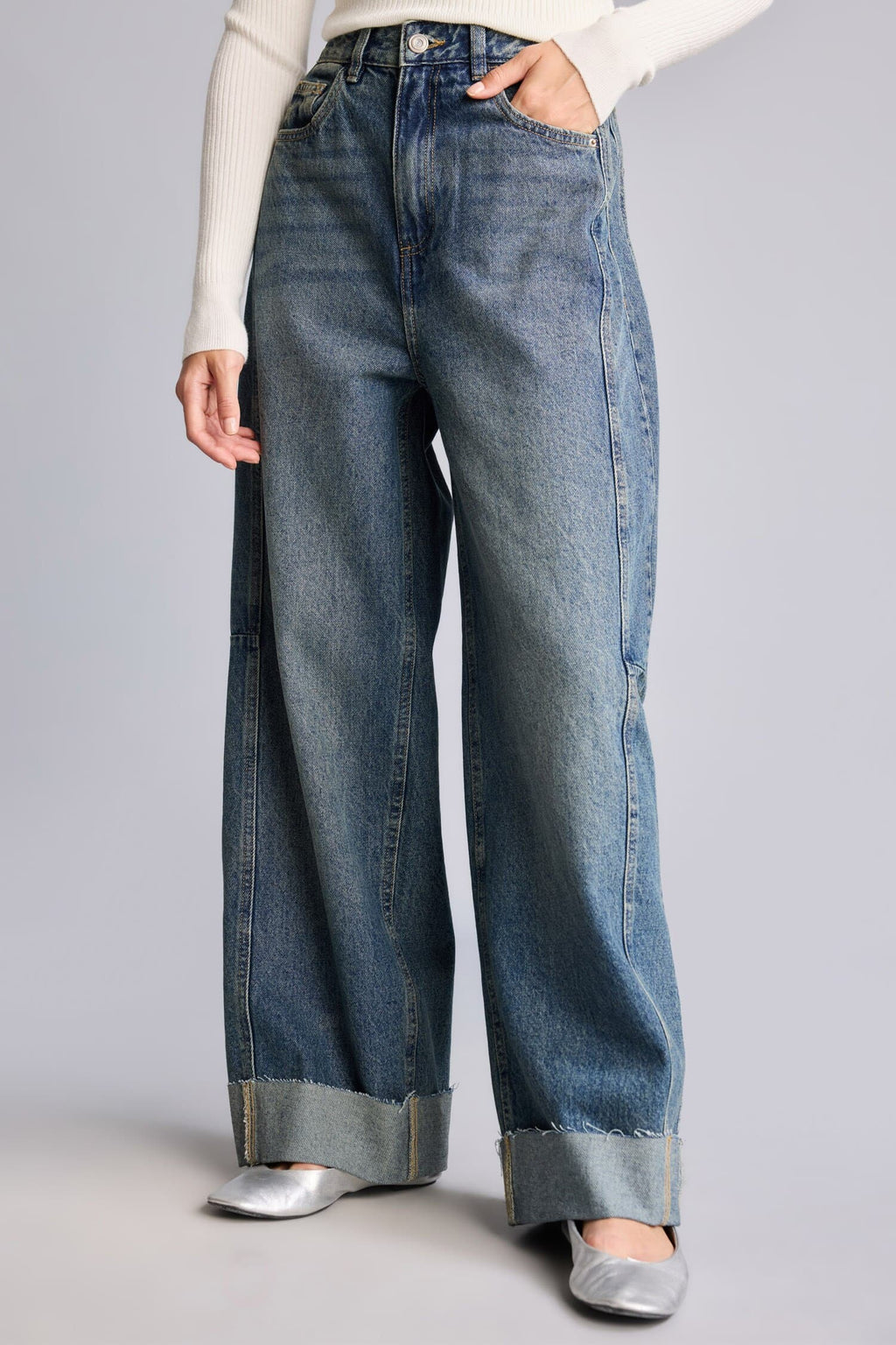 Barrel Fit High Waist Straight Leg Long Jeans