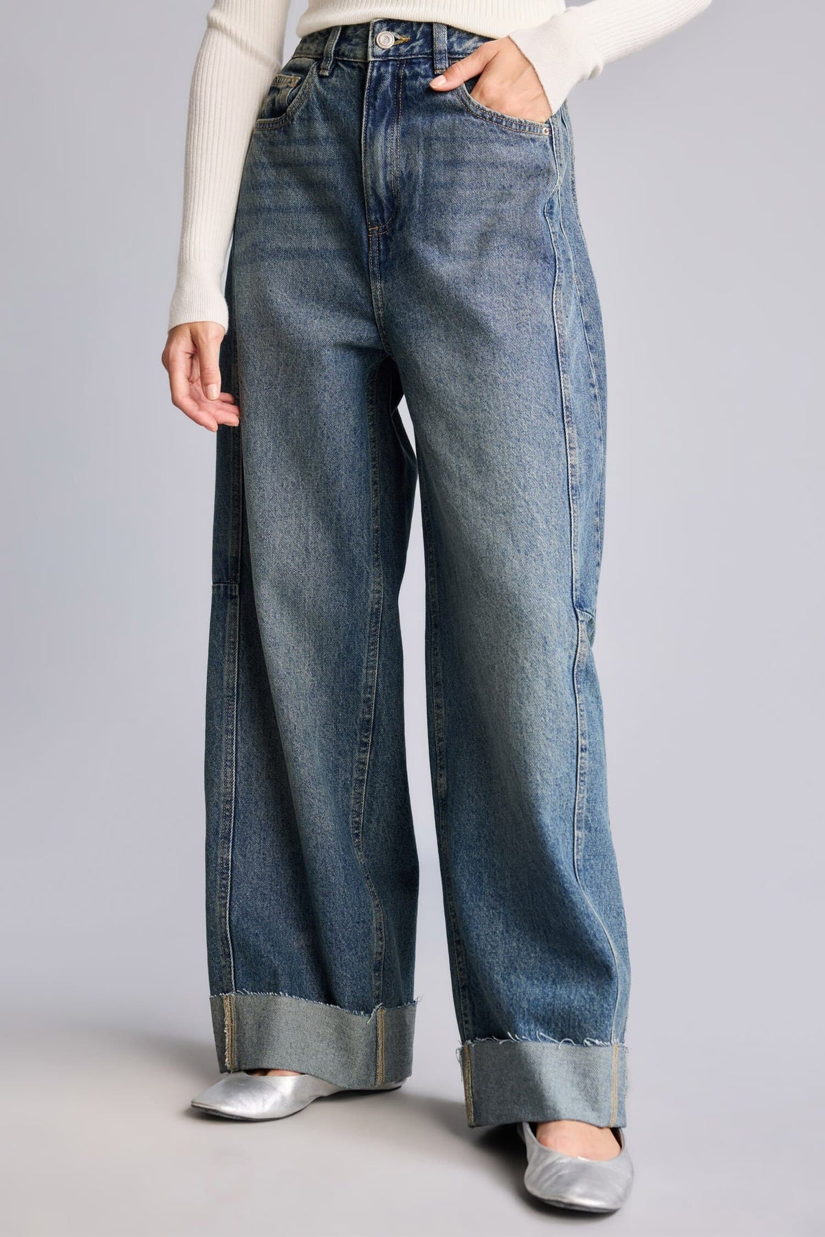 Barrel Fit High Waist Straight Leg Long Jeans