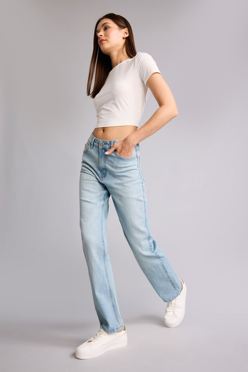 Comfort Sport High Waist Straight Leg Long Jeans