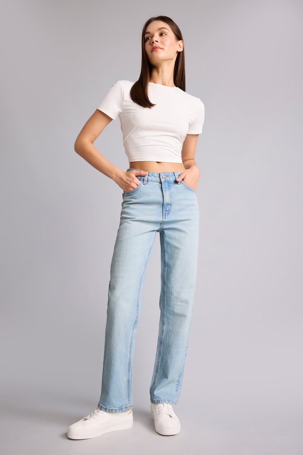Comfort Sport High Waist Straight Leg Long Jeans