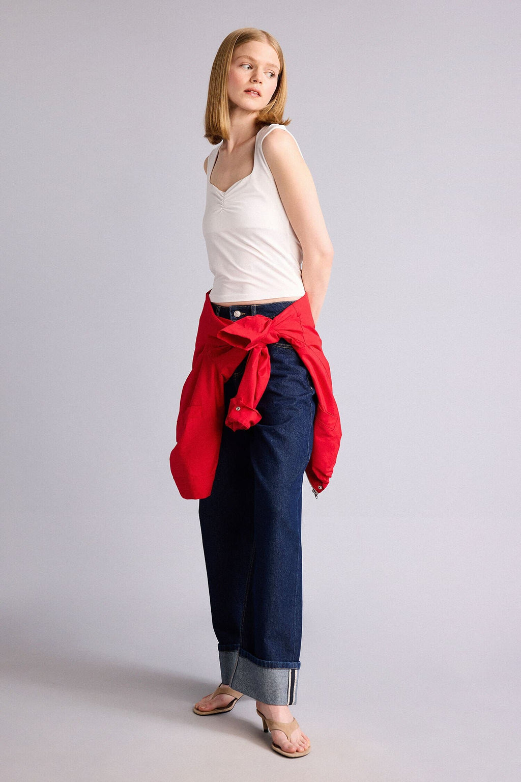 Relax Fit High Waist Straight Leg Long Jeans