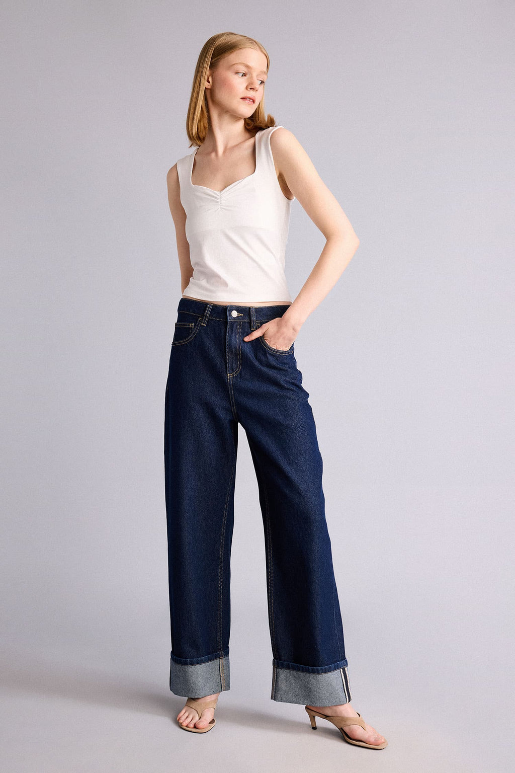 Relax Fit High Waist Straight Leg Long Jeans