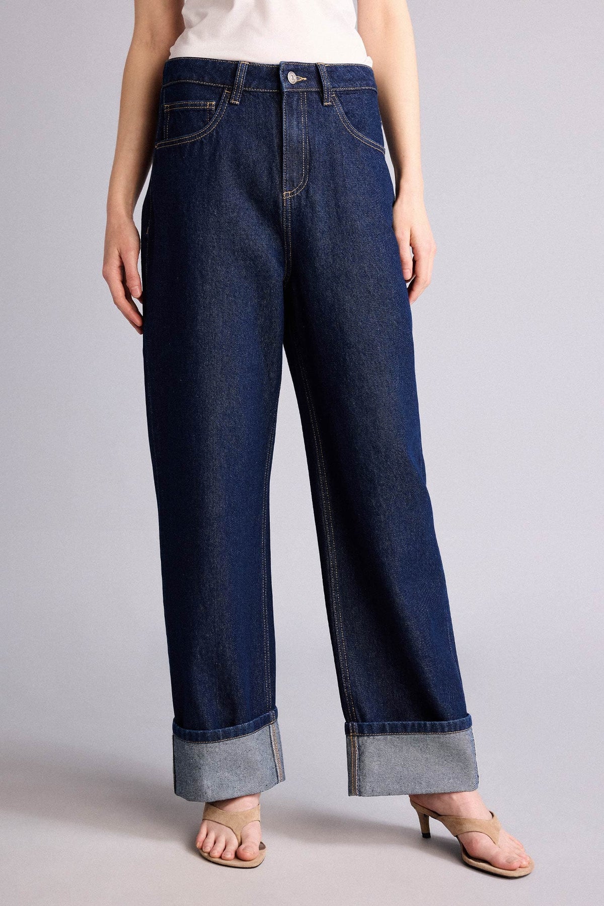 Relax Fit High Waist Straight Leg Long Jeans