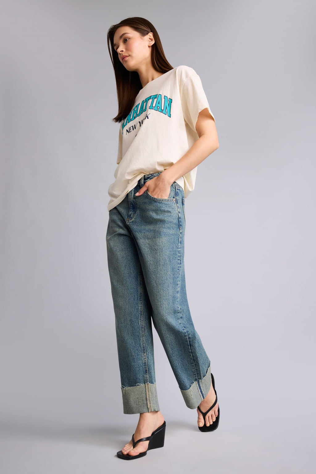 Relax Fit High Waist Straight Leg Long Jeans