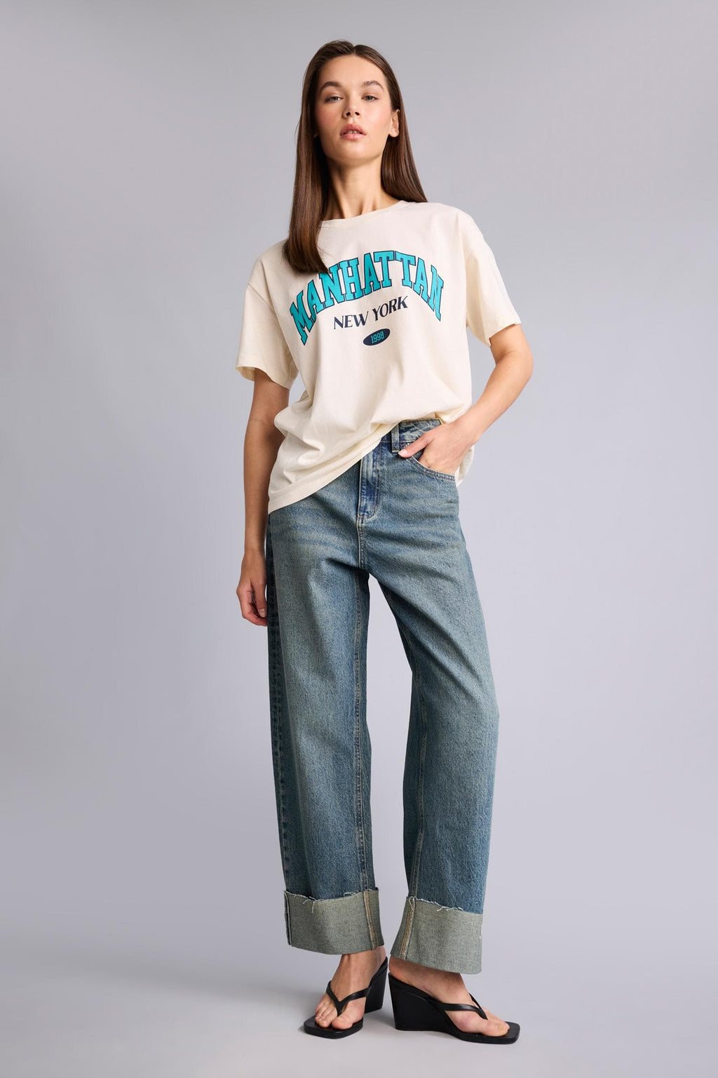 Relax Fit High Waist Straight Leg Long Jeans