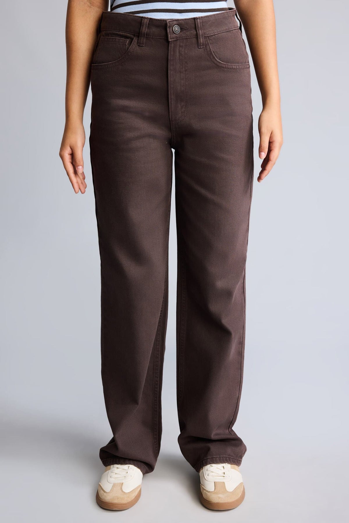 Straıght Fit Pocket High Waist Straight Leg Gabardine Trousers