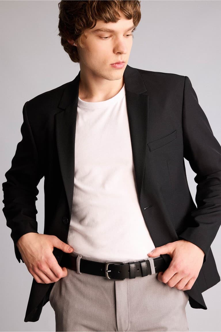 Mens Rectangle Buckle Faux Leather Jean Belt