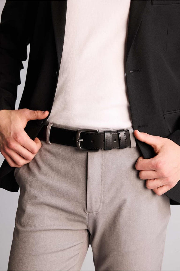 Mens Rectangle Buckle Faux Leather Jean Belt