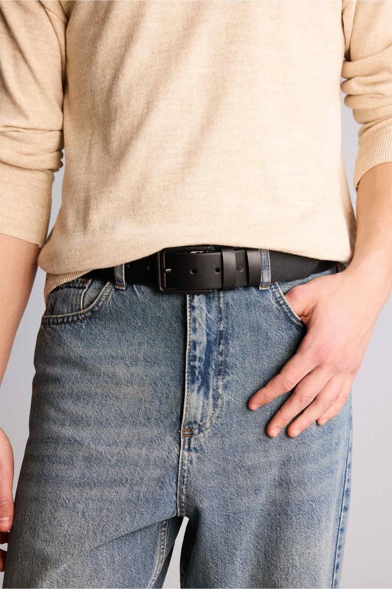 Mens Rectangle Buckle Faux Leather Jean Belt