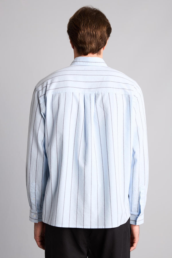 Relax Fit Polo Collar Cotton Long Sleeve Striped Shirt