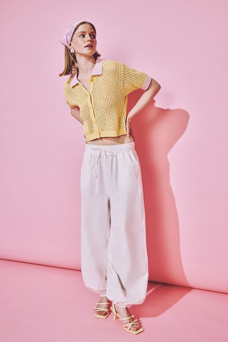 100% Cotton Balloon High Waist Trousers with Fit Pockets Main image