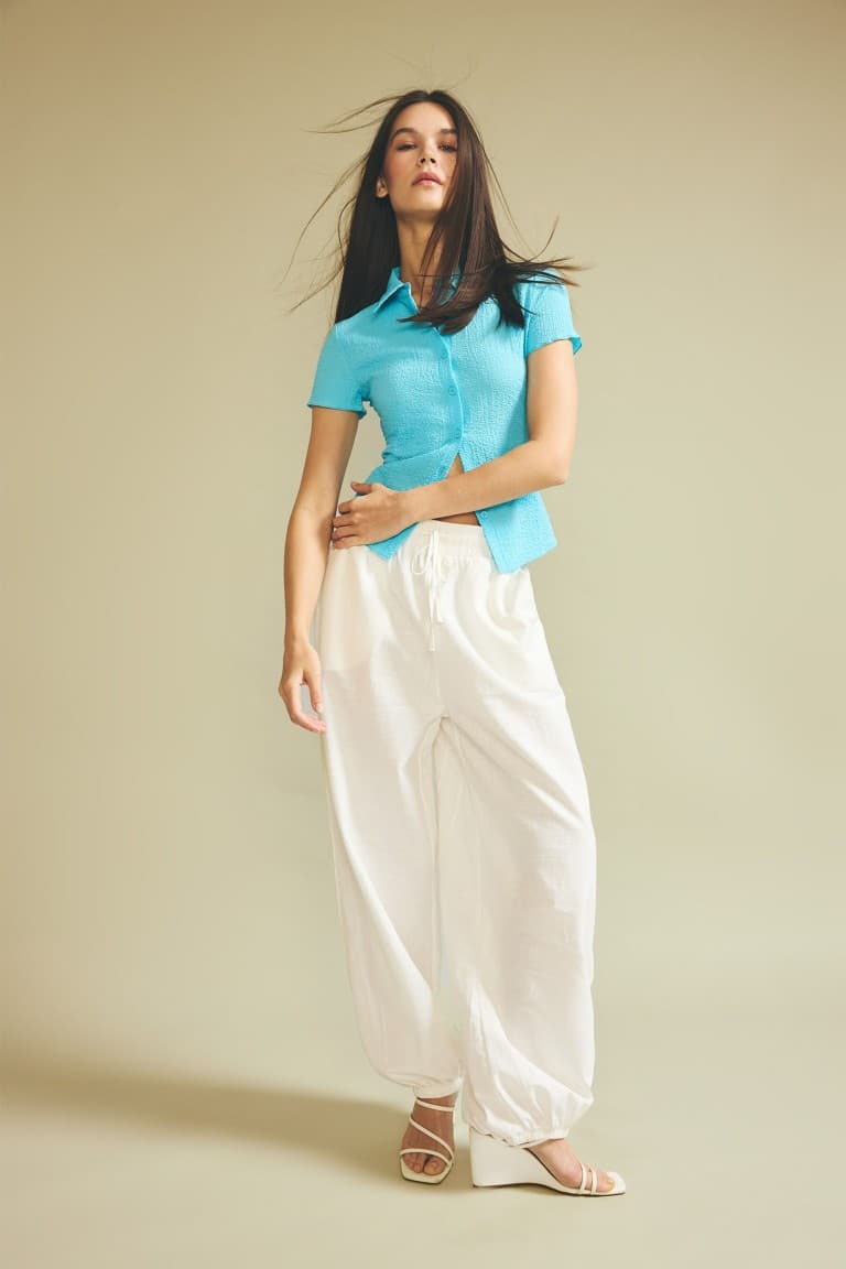 100% Cotton Balloon High Waist Trousers with Fit Pockets