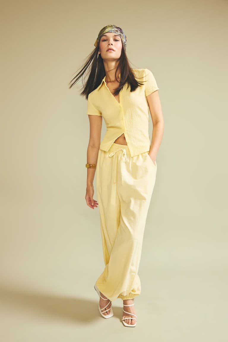 100% Cotton Balloon High Waist Trousers with Fit Pockets