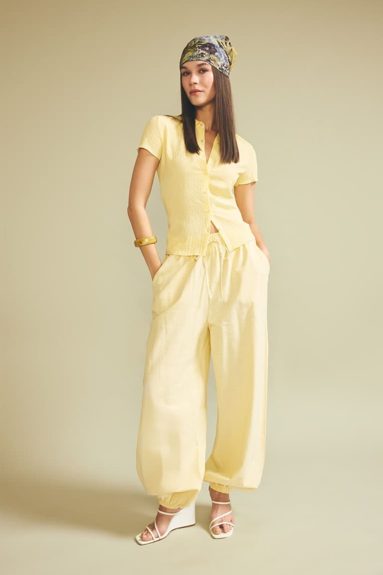 100% Cotton Balloon High Waist Trousers with Fit Pockets