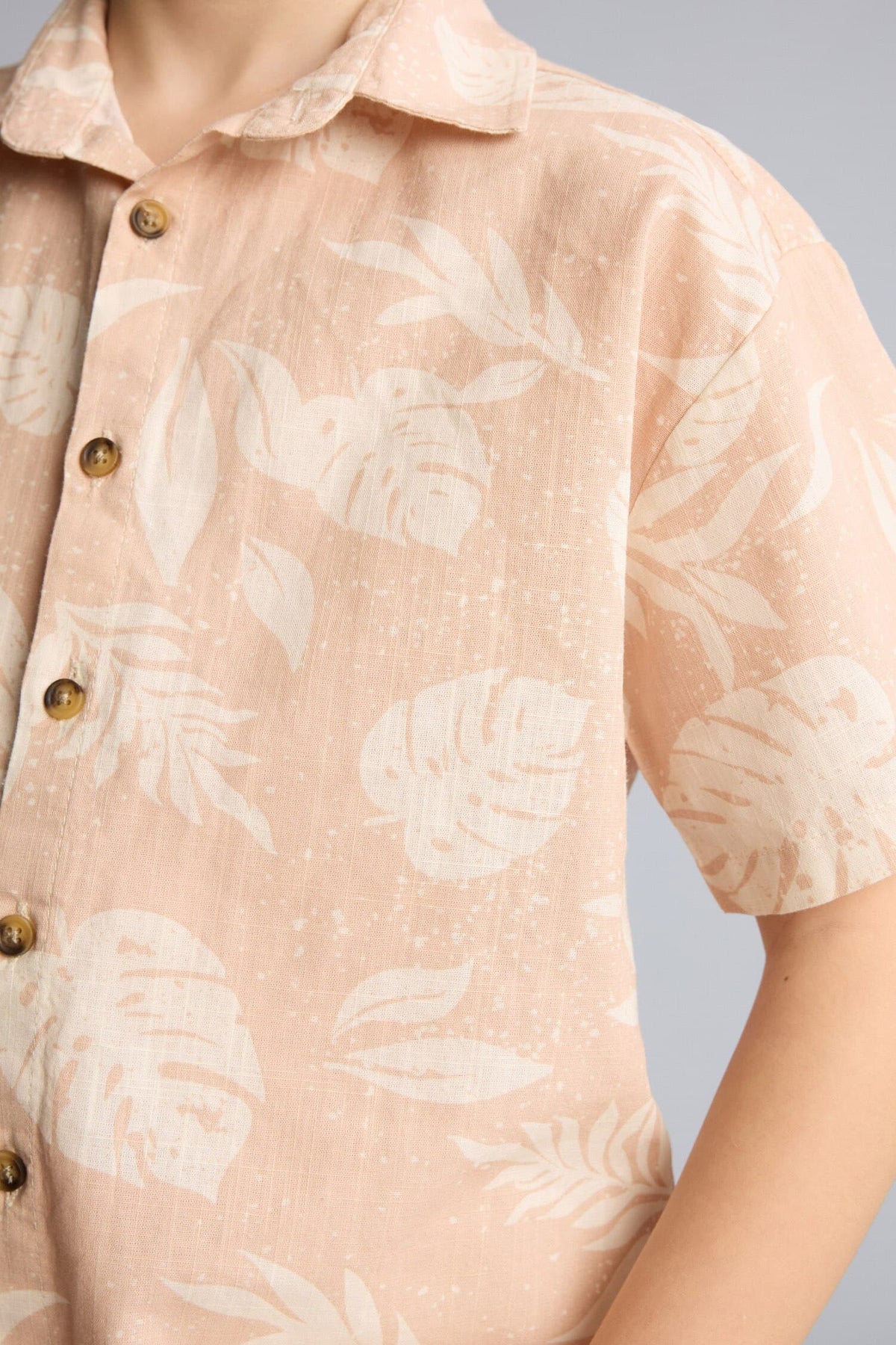 100% Cotton Regular Fit Tropical Patterned Short Sleeve Shirt Boy