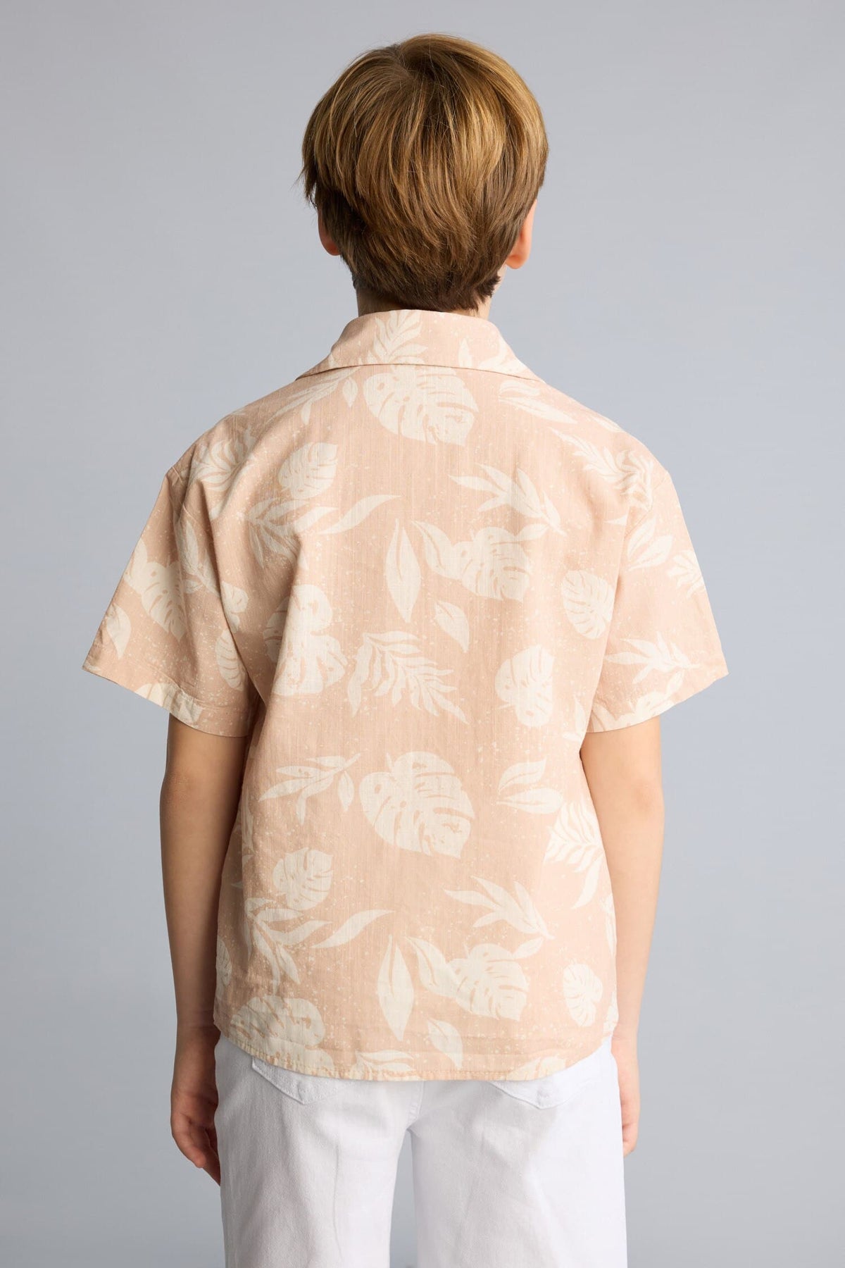 100% Cotton Regular Fit Tropical Patterned Short Sleeve Shirt Boy