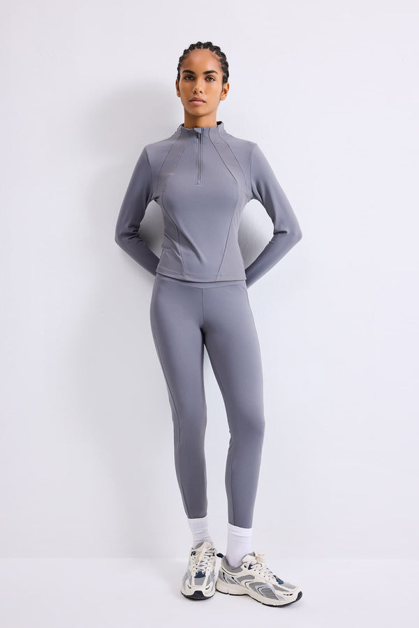 Slim Fit Stretchy Fabric Stand-Up Collar Half Zipper Sportsman Long Sleeve Basic T-Shirt