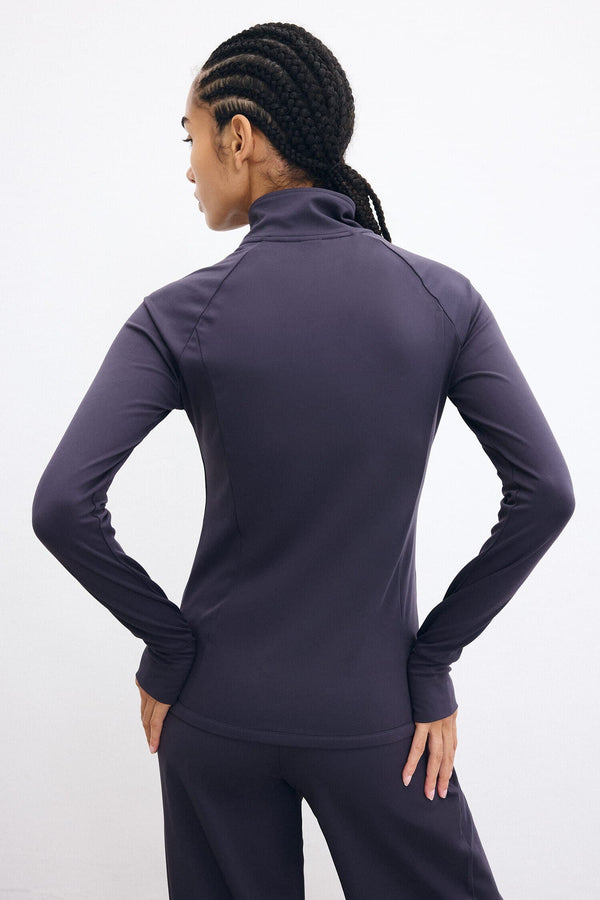 Stretchy Fabric Zippered Raglan Sleeve Fitted Stand-Up Collar Sports Cardigan