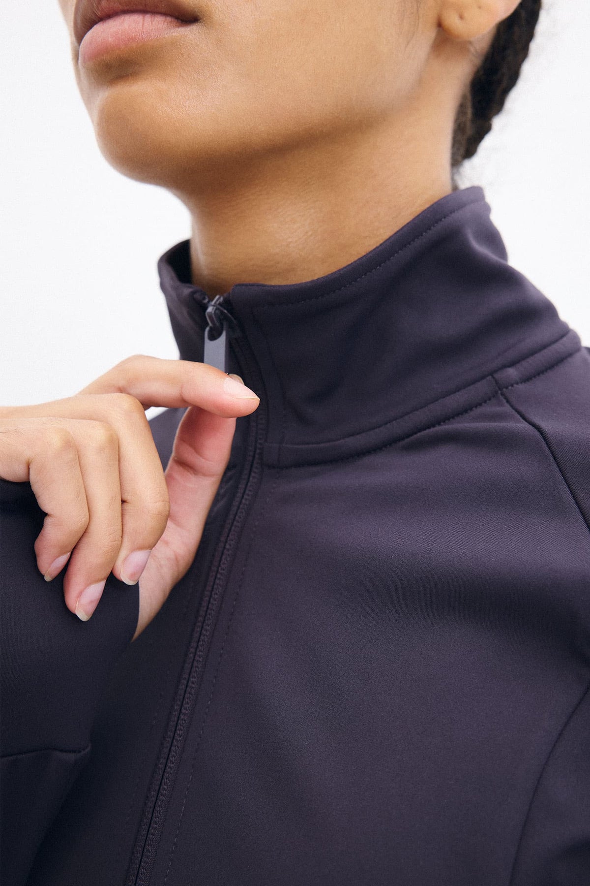 Stretchy Fabric Zippered Raglan Sleeve Fitted Stand-Up Collar Sports Cardigan