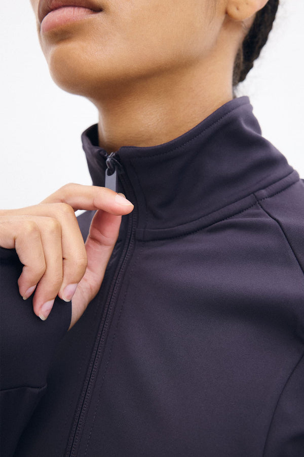 Stretchy Fabric Zippered Raglan Sleeve Fitted Stand-Up Collar Sports Cardigan