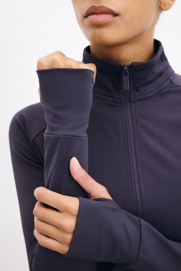 Stretchy Fabric Zippered Raglan Sleeve Fitted Stand-Up Collar Sports Cardigan