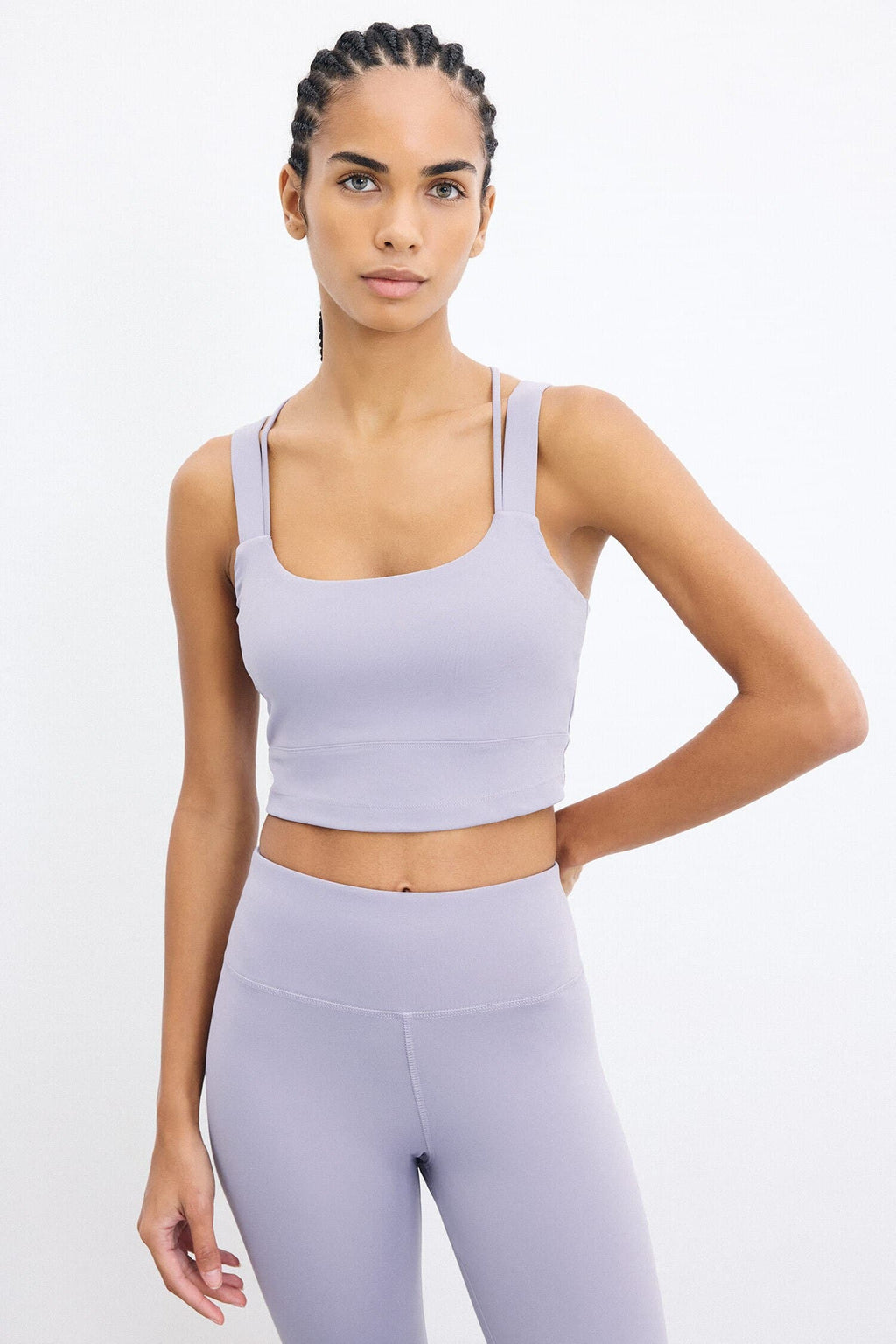Medium Support Crew Neck Double Strap Crop Sports Bra