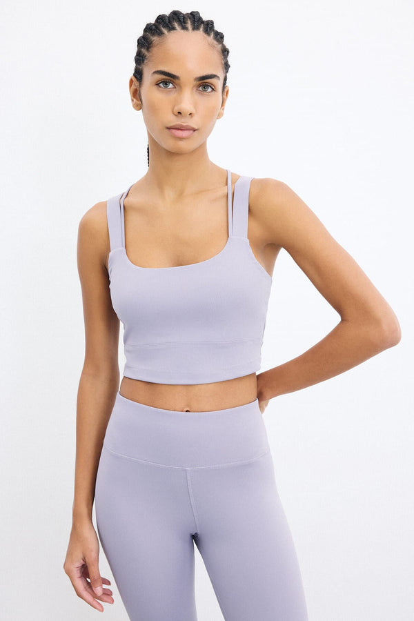 Medium Support Crew Neck Double Strap Crop Sports Bra