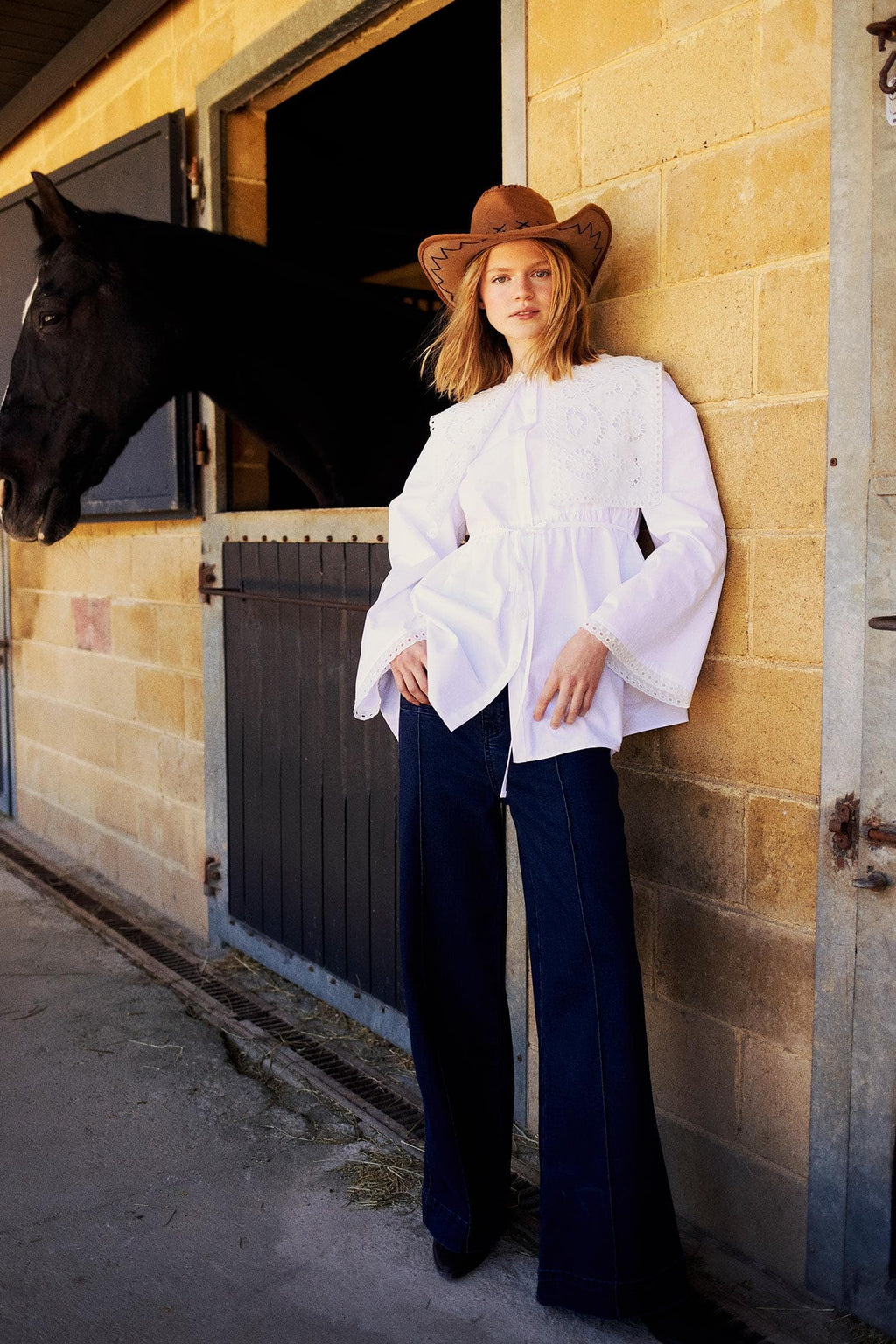 Manuka x Defacto Wide Leg High Waist Long White Jeans