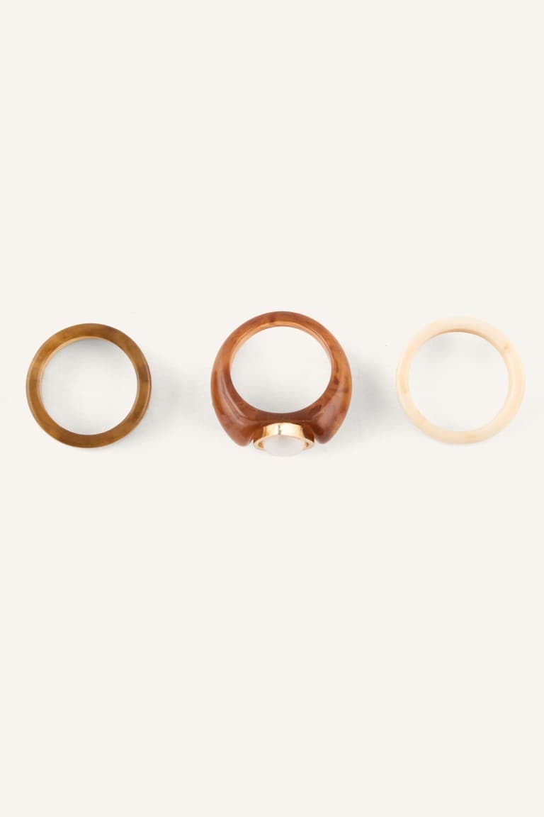 Women Wooden Look 3-Piece Ring Set Main image